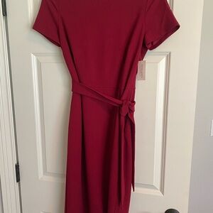 Burgundy red Sheath Midi Dress with Raglan Short Sleeves